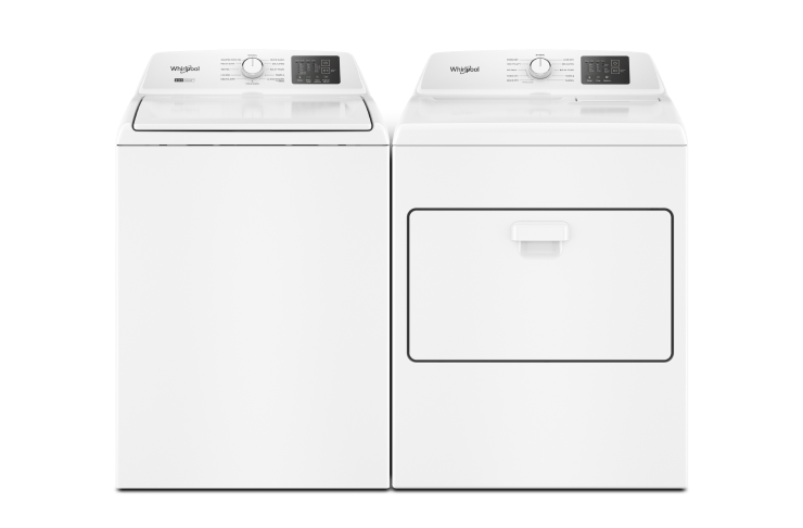 4.8 - 4.9 Cu. Ft. Whirlpool<sup>®</sup> Top Load Washer with 2-in-1 Removable Agitator & Whirlpool<sup>®</sup> 7.0 cu. ft. Electric Dryer with AutoSensing